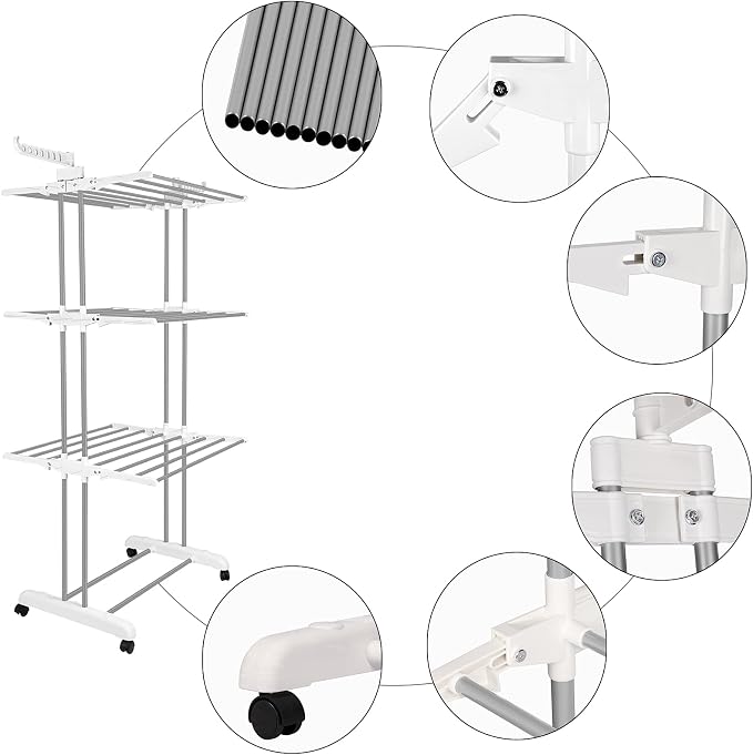 Bigzzia 3 Tier Folding Drying Rack Clothing Clothes Horses Rack Stainless Steel - Image 5