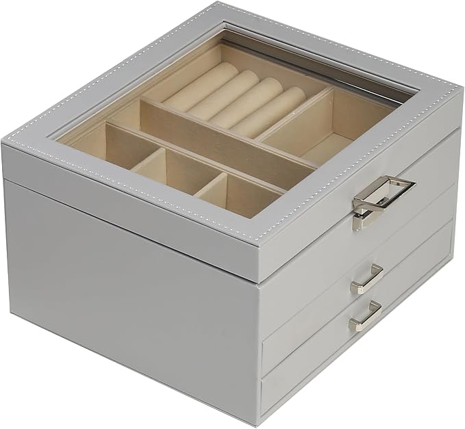 BOOVO Clear Lid Jewelry Box, 3 Layers Jewelry Organizer Large Multi-Functional by BOOVO