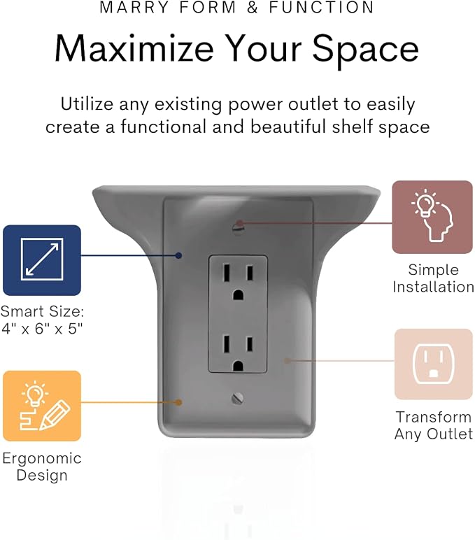 BeraTek Power Perch Wall Outlet Shelf | Declutter & Reclaim Counter Space | - Image 5