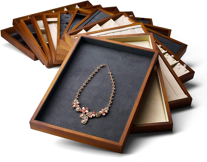 Oirlv Solid Wood Jewelry Tray Ring Earring Display Showcase Jewelry Organizer - Image 5