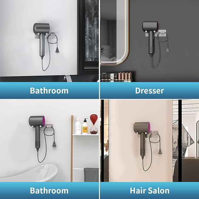 Hair Dryer Holder, SUS304 Adhesive Blow Dryer Holder Wall Mounted Compatible - Image 9