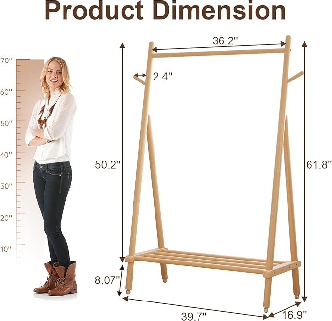 Solid Wood Clothing Rack, Rolling Clothes Rack - Image 6