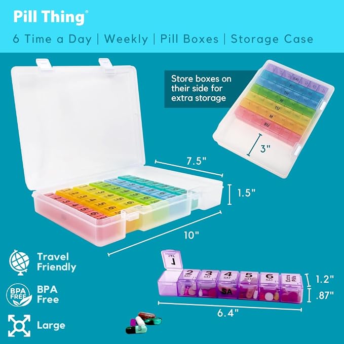 6 Times a Day Weekly Pill Box Organizer Case, Secure 7X Pillbox - Image 4
