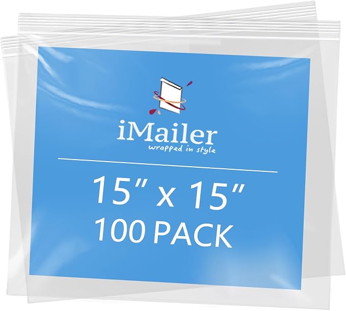iMailer- 15" x 15" 100 Pack- 2 Mil Resealable Zip Bags- Clear Plastic Bags by iMailer
