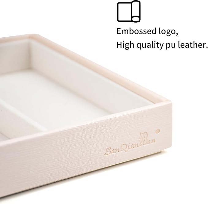 SANQIANWAN Leather Jewelry Organizer Trays Velvet Liner Storage Drawer Display - Image 4