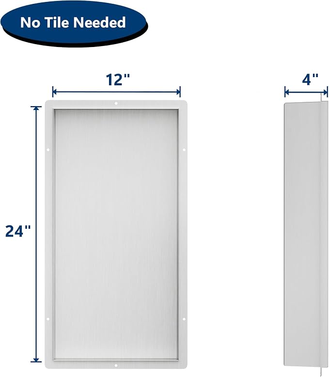Stainless Steel Shower Niche 24" X 12", No Tile Needed Wall Niche Shower - Image 3