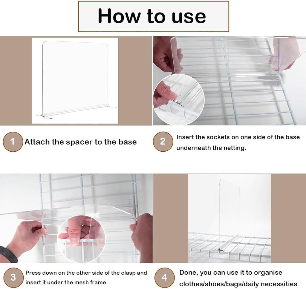 8 Pack Shelf Dividers for Wire Shelves, Acrylic Clear Closet