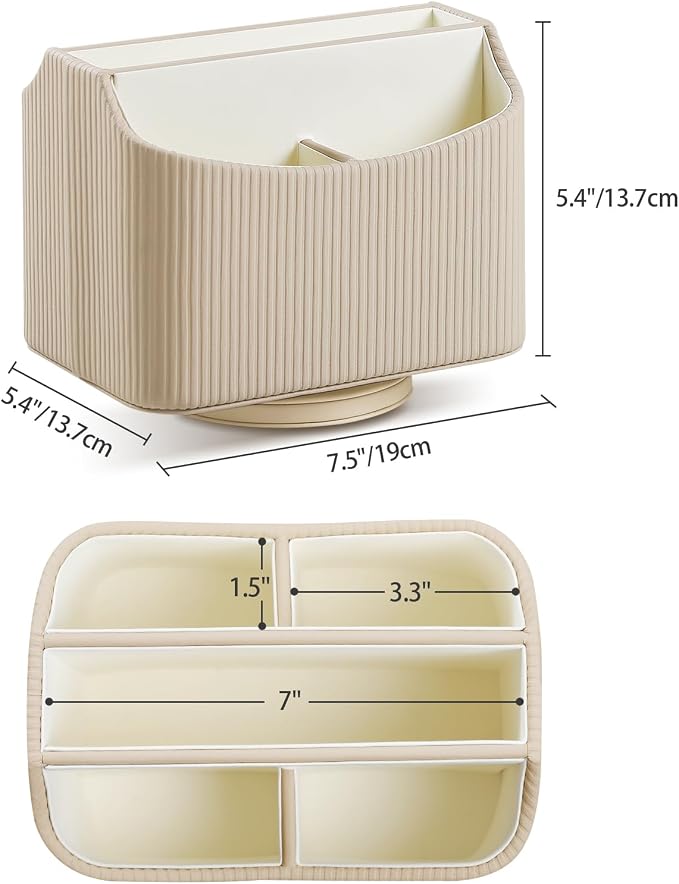 PU Leather Remote Control Holder, 360 Degree Rotating Desk Organizer Storage - Image 4