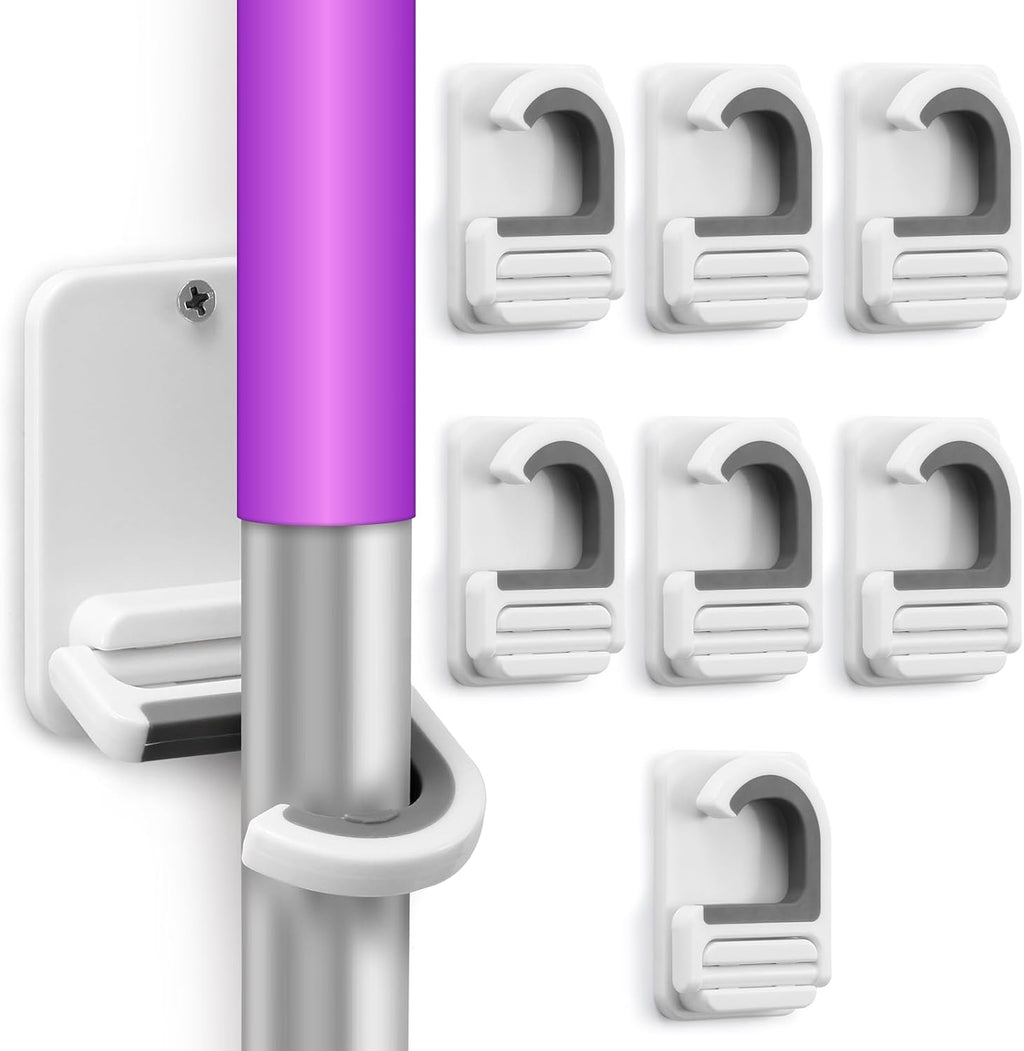 Broom and Mop Holder Wall Mount, Heavy Duty Screw Drilling Gripper