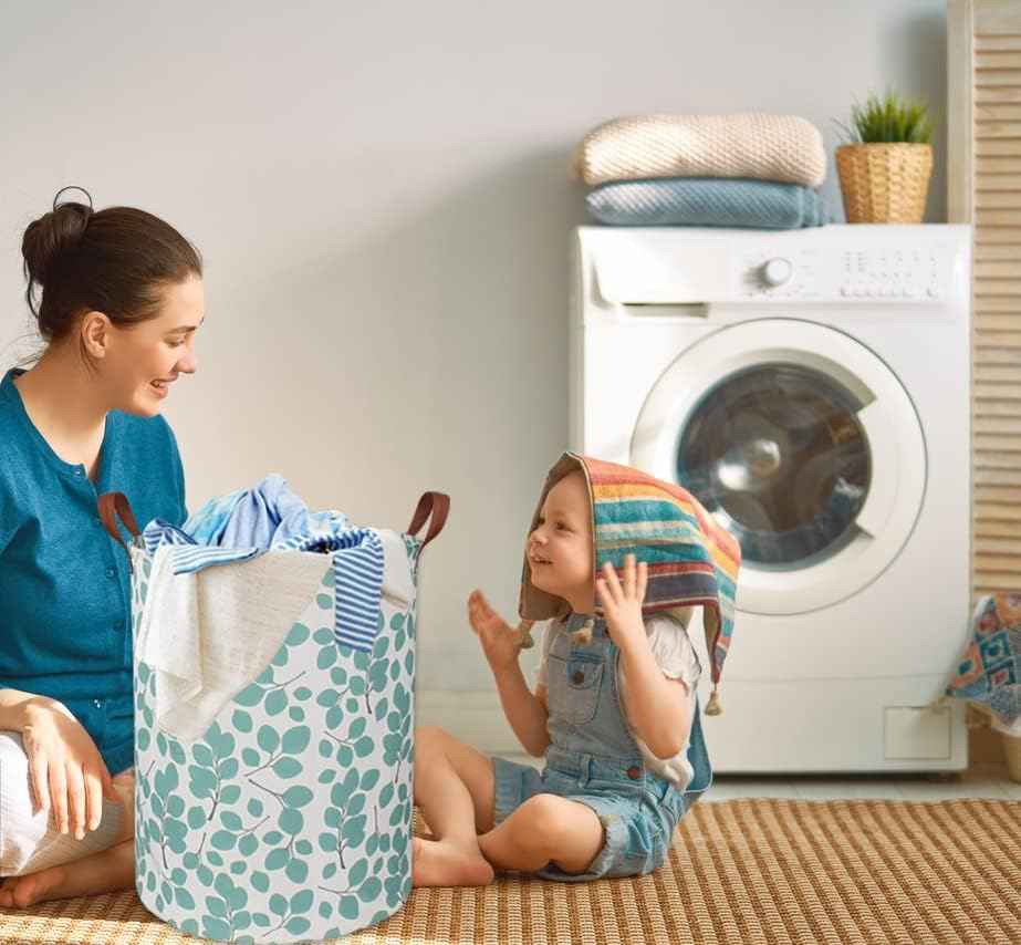 Laundry Baskets,Canvas Fabric Laundry Hamper,Collapsible Toy Storage Organizer Bins,Gift Basket for Bedroom, Clothes, Nursery,Kids,Boys (Eucalyptus leaves)