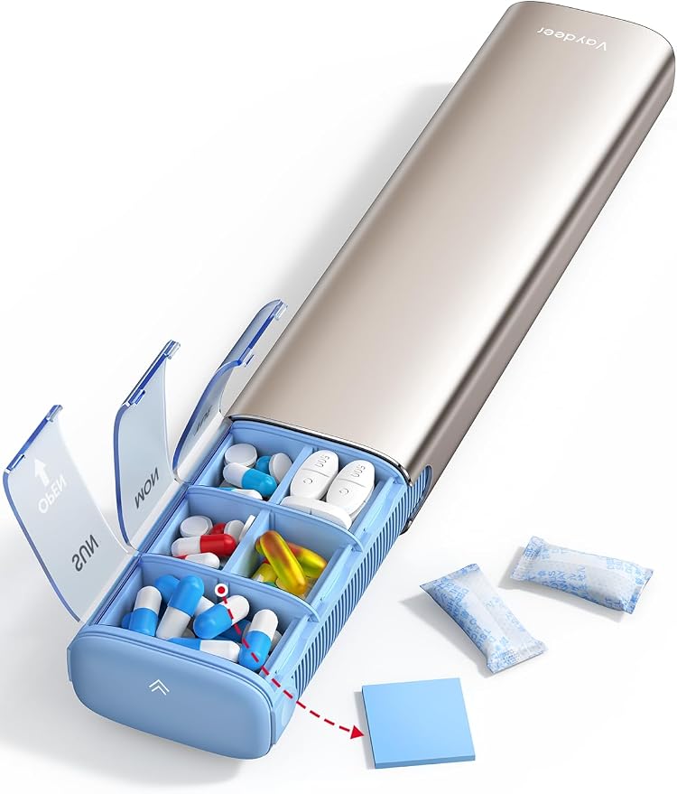 VAYDEER Metal Weekly Pill Organizer – Moisture-Proof Travel Pill Organizer by Vaydeer