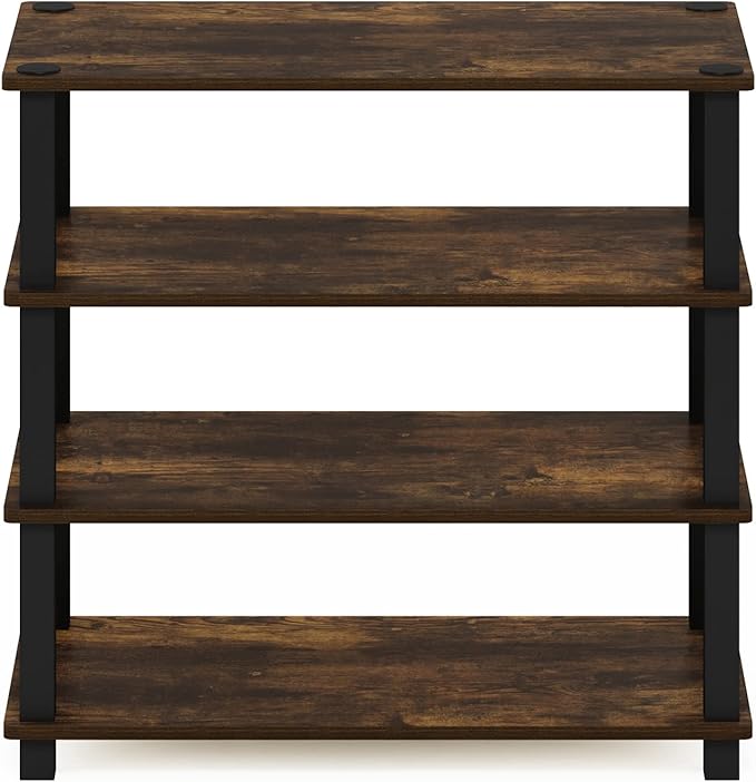 Furinno Turn-S-Tube 4-Tier Shoe Rack, Amber Pine/Black - Image 6