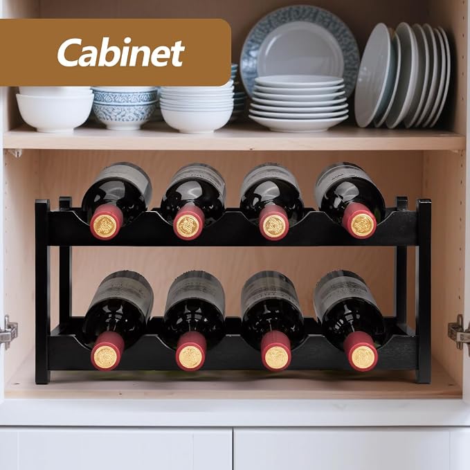 Wine Rack 8 Bottle 2-Tier Eco-Friendly Bamboo Wine Storage Easy-Assembly - Image 5