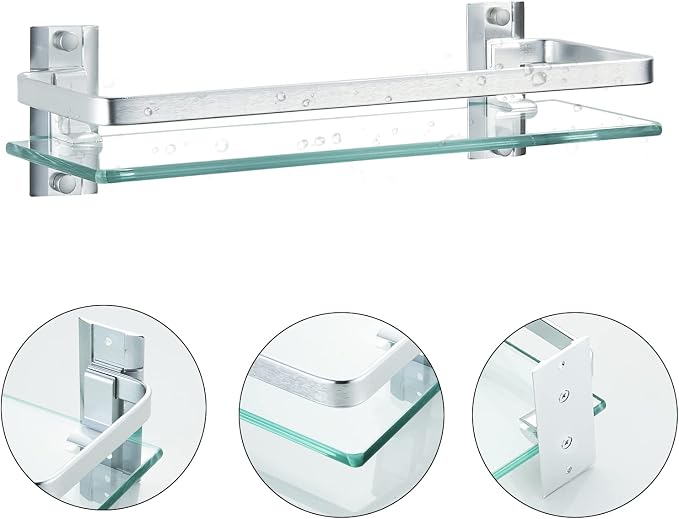 AIJALY 3 Pack Bathroom Glass Shelf, Aluminum Tempered Glass 0.34in Extra Thick - Image 4