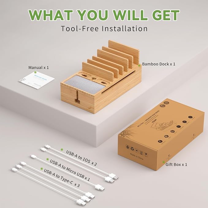 Pezin & Hulin Bamboo Charging Stand Rack, Wooden Charge Box - Image 2