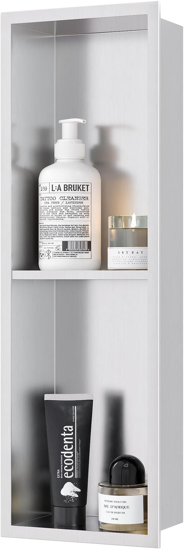 Stainless Steel Shower Niche 24" X 8", No Tile Needed Wall Niche Double Shelves - Image 3