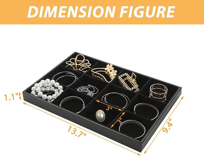 STARVAST 3 Pcs Stackable Velvet Jewelry Organizer Trays, 12 Grids Jewelry - Image 2