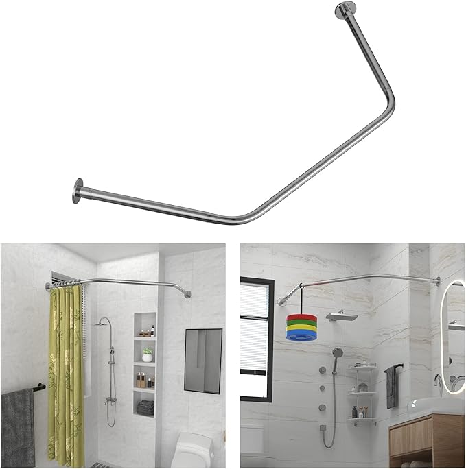 Corner Shower Curtain Rod Adjustable Stainless Steel Diamond Shaped Rack Drill by Tanxih