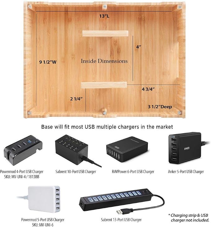 MobileVision 10-Port Bamboo Charging Station Includes 2 Powermod 6 USB Port - Image 4