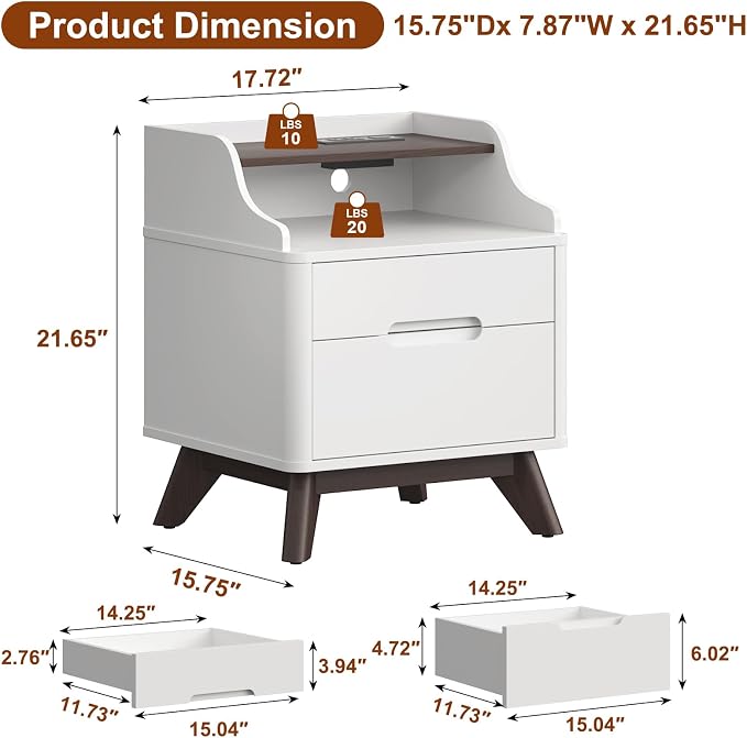 Nightstand with Charging Station, Wood Night Stand with Hidden Handle - Image 2