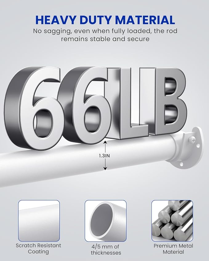 Closet Rods for Hanging Clothes, 17 to 129 Inches Stepless Adjustable Metal - Image 4