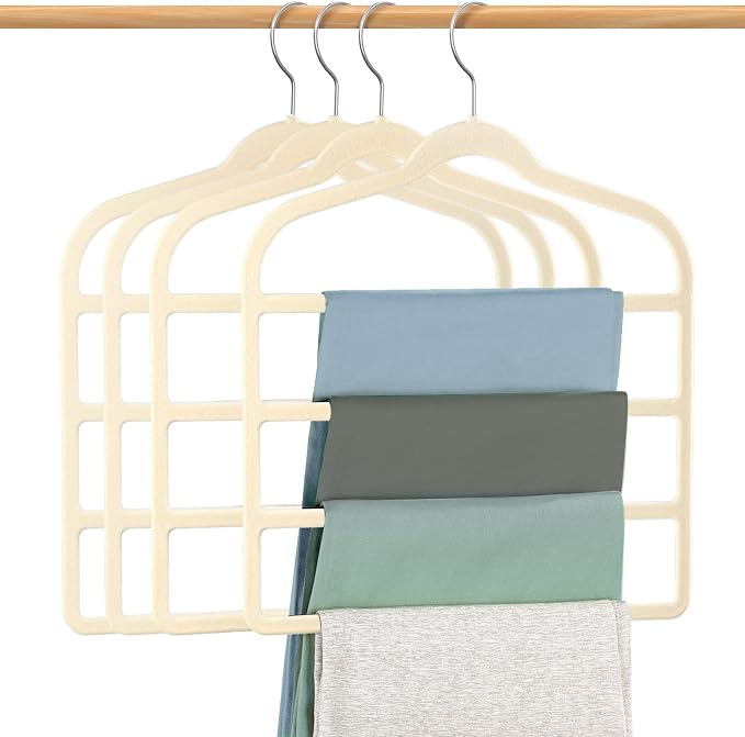 Velvet Hangers Space Saving Non Slip Pant Velvet Hangers, DUDUCOFU 4 Pack Beige by DUDUCOFU