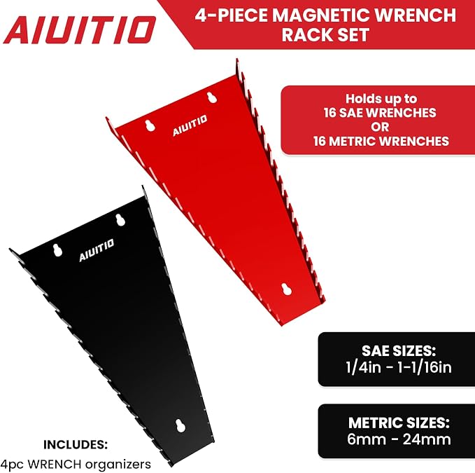 4 Pack Magnetic Wrench Organizer, 64-Slot Magnetic Wrench Organizer Tray - Image 2