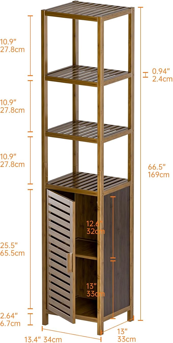 HITNET Bathroom Cabinet, Bamboo Floor Cabinet Freestanding Narrow Storage Unit - Image 3