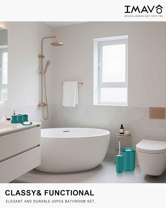 IMAVO Bathroom Accessories Set, Peacock Green Bathroom Set, 9 Pieces Bathroom - Image 2
