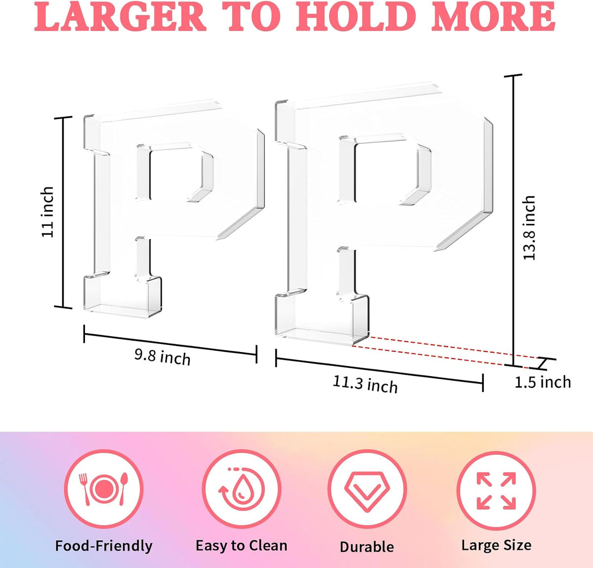 13.8" Acrylic Letter Charcuterie Tray,Fillable Alphabet Box (Letter P)