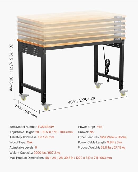 VEVOR Adjustable Workbench, 48-Inch Work Bench - Image 7