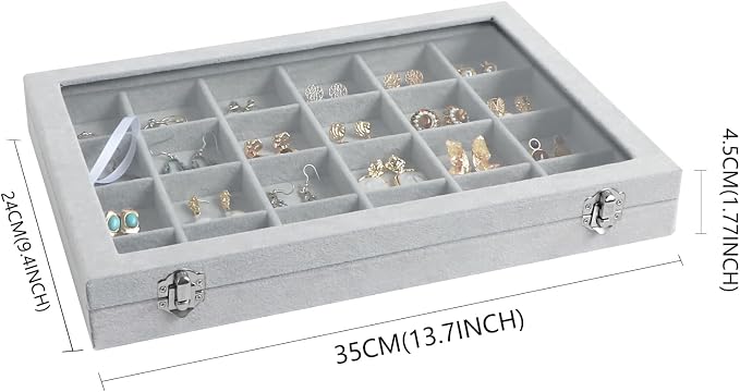 Wudygirl Jewelry Organizer Velvet Jewelry Tray 24 Grid Jewelry Box Earring - Image 6