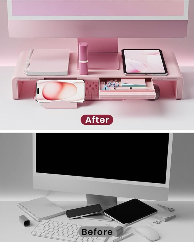 Pink Monitor Stand Riser, Klearlook Foldable, Height Adjustable Computer Stand - Image 6