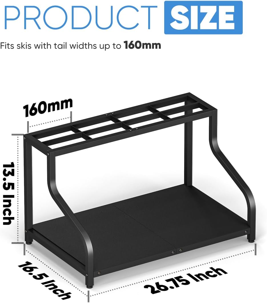 Mondazie Ski Storage Rack for Garage, 4 Pair Black
