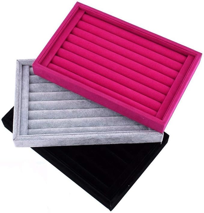 Tinsow Stackable 7 Slots Jewelry Rings Pink Earrings Tray Velvet Showcase - Image 4