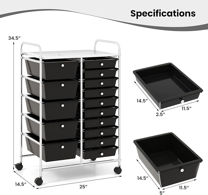 Giantex 15 Drawer Rolling Storage Cart Tools Scrapbook Paper Office School - Image 3