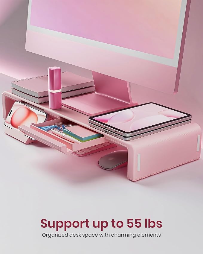 Pink Monitor Stand Riser, Klearlook Foldable, Height Adjustable Computer Stand - Image 2