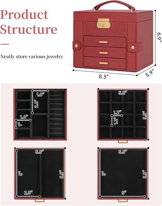 TORIBIO Jewelry Box for Women, Leather Jewelry Organizer - Image 3