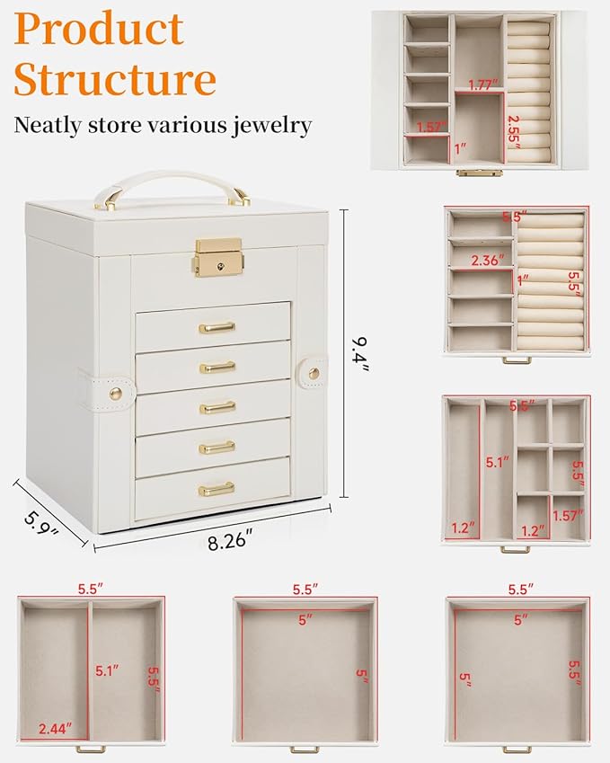 TORIBIO Large Jewelry Box for Women, Leather Jewelry Organizer - Image 2