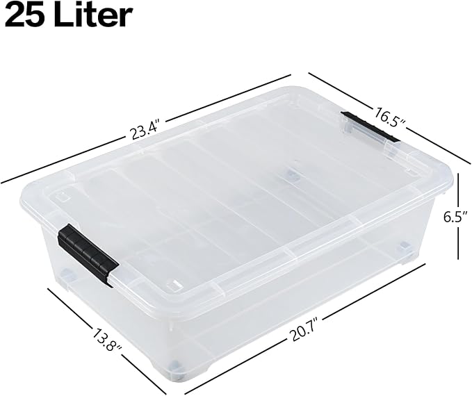 Saedy 4 Pack 25 L Under Bed Storage Box on Wheels, Plastic Lidded Storage - Image 5