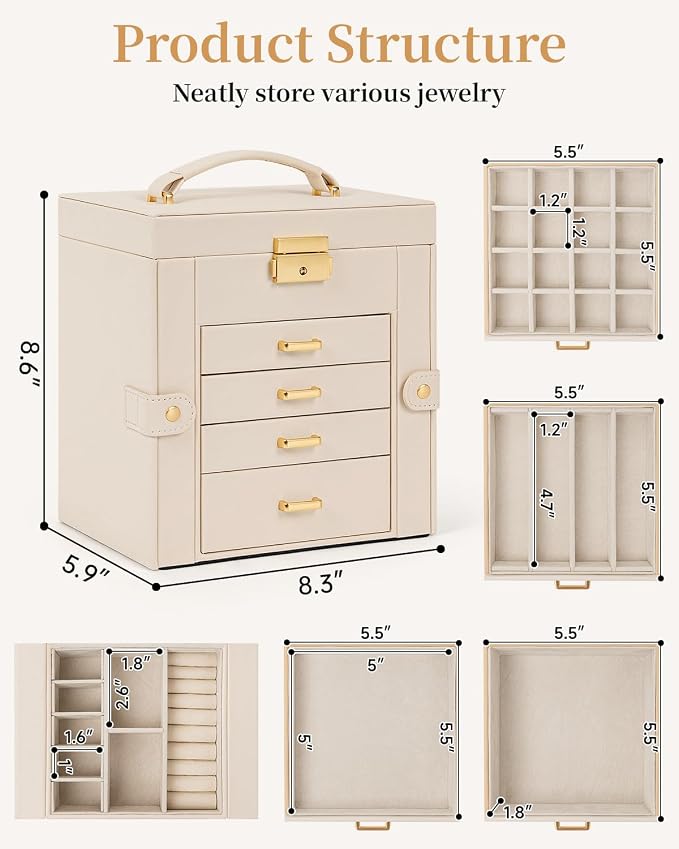 TORIBIO Jewelry Box for Women, Leather Jewelry Organizer - Image 2