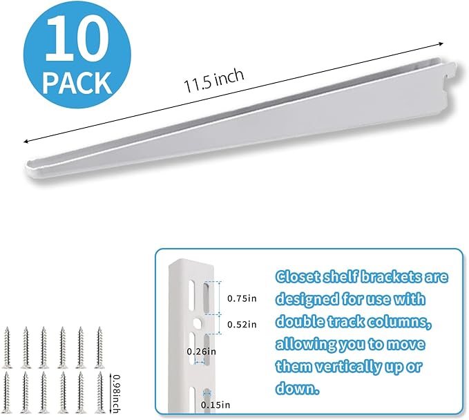 10 Pack 11.5‑Inch Adjustable Wire Shelf Brackets – Heavy‑Duty Double‑Track - Image 2