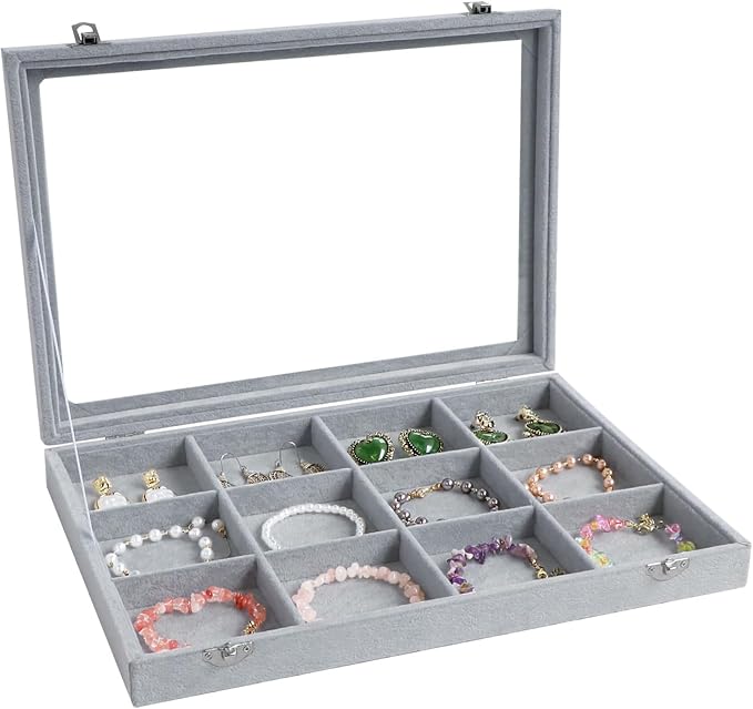 Wudygirl 12 Grid Jewelry Organizer Velvet Jewelry Tray by Wudygirl