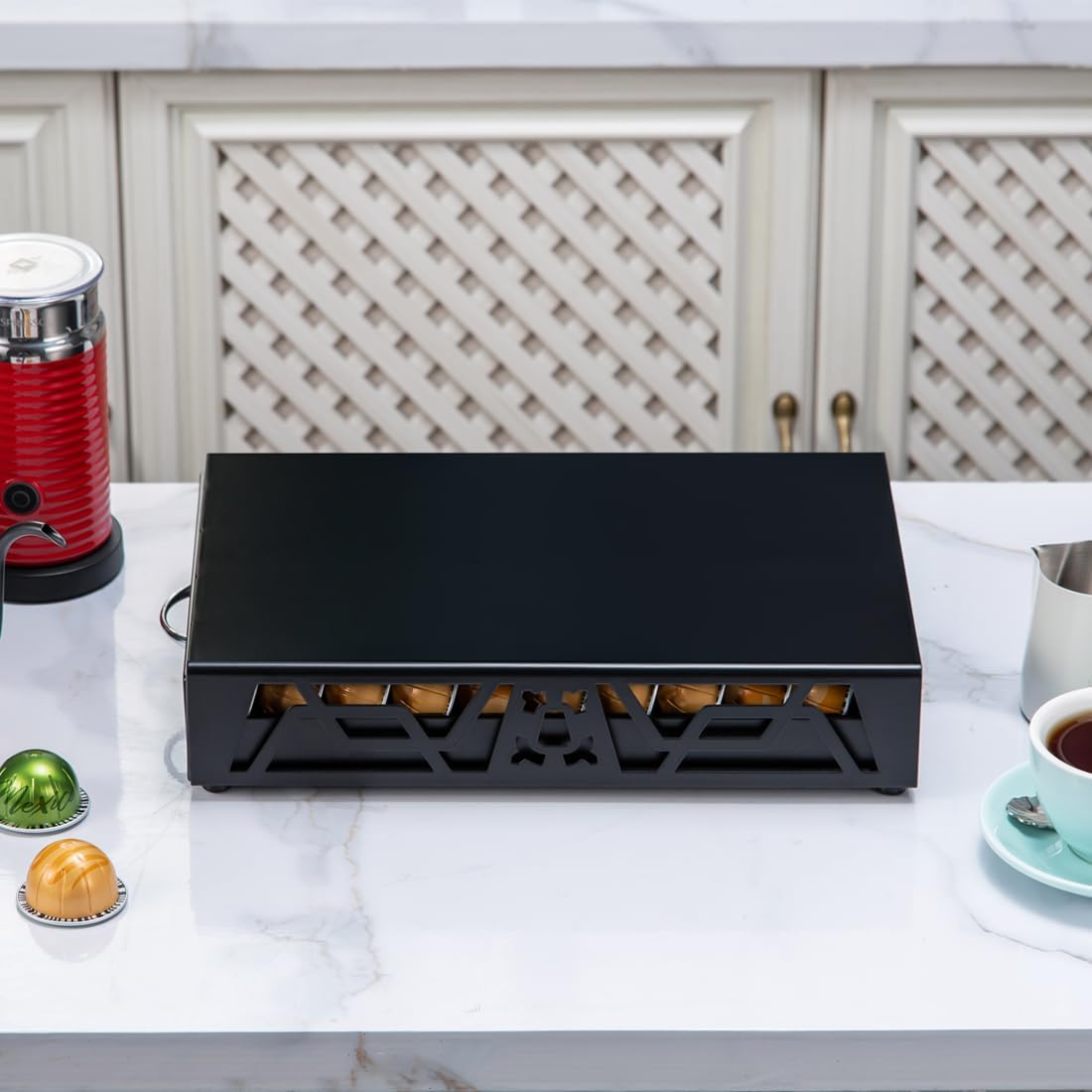 FlagShip Vertuo Pod Drawer Modern Black Metal Coffee Capsule Organizer
