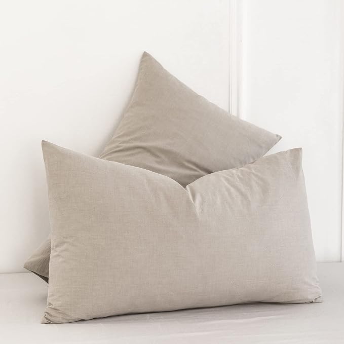 MooMee Bedding Pillowcases Pack of 2 100% Washed Cotton Linen Like Textured - Image 3