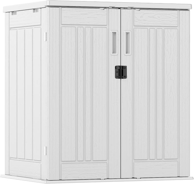 Outdoor Storage Cabinet with 2 Shelves, Waterproof Resin Vertical Tool Shed by ZYJOYY