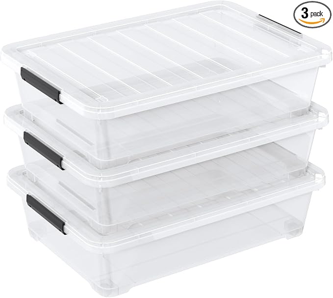 40 Quarts Clear Stackable Underbed Box, Shallow Underbed Bins by Yarebest