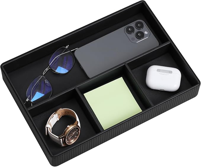 PU Leather Valet Tray, Decorative Trinket Vanity Desk Drawer Organizer Tray by NICLNGSH