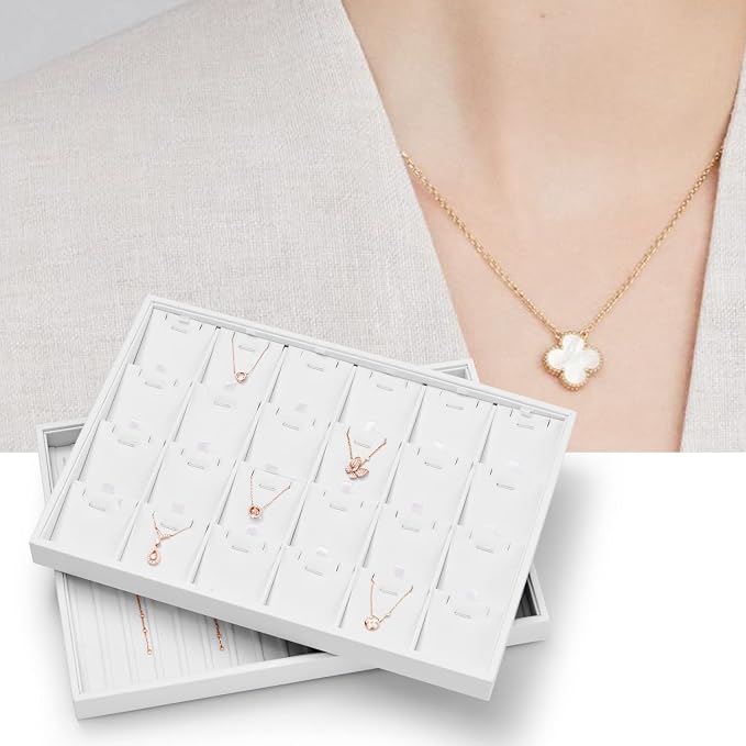 Oirlv Premium White Leather Stackable Jewelry Tray 24 Grid Jewelry Organizer - Image 3