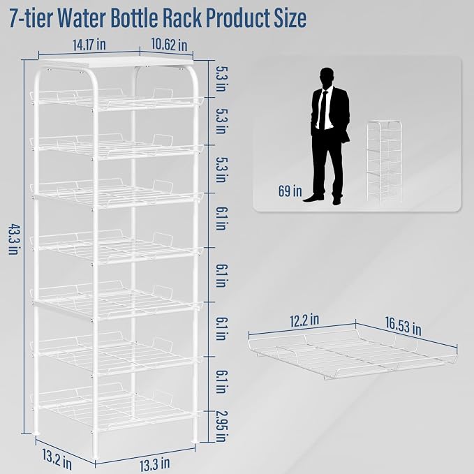 Vrisa Water Bottle Organizer 7 Tier Free Standing Water Bottle Holder Stand - Image 2